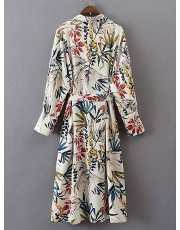 Floral Print Longline Kimono With Self Tie