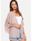 Solid Scallop Trim Kimono
