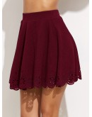 Laser Cutout Scallop Hem Pleated Skirt