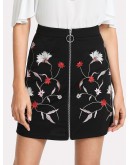 Botanical Embroidery Zipper Up Skirt
