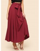 Knot Front Zip Back Flare Skirt