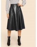 Zip Detail Flare 70s PU Skirt