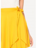 Elastic Waist Self Belted Overlap Skirt