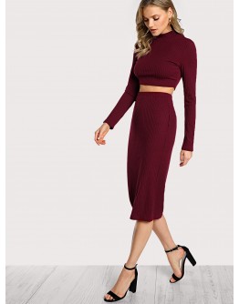 High Neck Crop Top &amp; Pencil Skirt Set