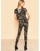 Camo Crop Hoodie Utility Tee &amp; Skinny Sweatpants Set