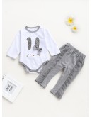 Baby Rabbit Print Jumpsuit With Contrast Mesh Pants